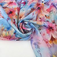 Купить Батист Цветы розовые на голубом 85г/м2 шир. 147см в Калининграде