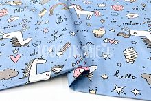 Купить Единороги и короны на голубом шир. 160см. 125 г/м2 Китай в Калининграде